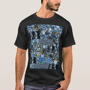 T-shirt Fleurs Bleues Patchwork : Tissu sans couture.