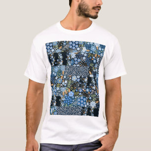 T-shirt Fleurs Bleues Patchwork : Tissu sans couture.
