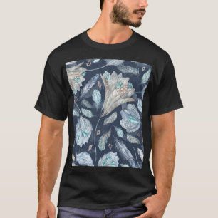T-shirt Fleurs Boho Chic : Aquarelle bleu foncé P