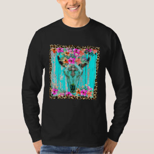 T-shirt Fleurs Boho Occidentales Taureau de vache Turquois
