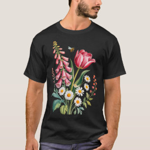 T-shirt Fleurs botaniques Marguerites Tulipe Digitale Papi