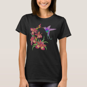T-shirt Fleurs brodées de colibri et d'iris