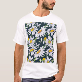T-shirt Fleurs chamomiles : Aquarelle bleu foncé.