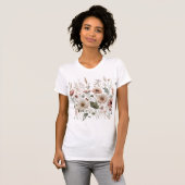 T-shirt Fleurs champêtres florales blanches et roses (Devant entier)