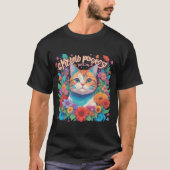 T-shirt fleurs colorées avec chat (Devant)