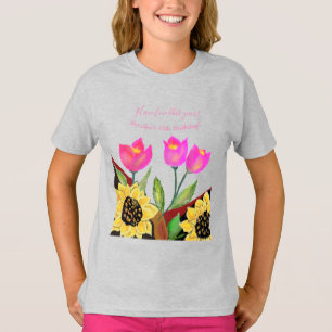 T-shirt Fleurs colorées Tulipes roses et Tournesols jaunes