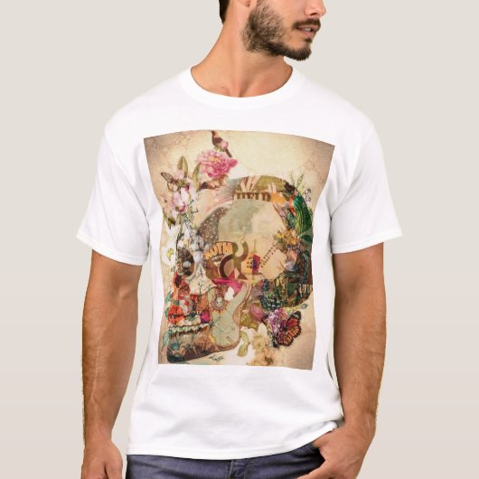 T-shirt Fleurs crânes Vintages de sucre (Devant)