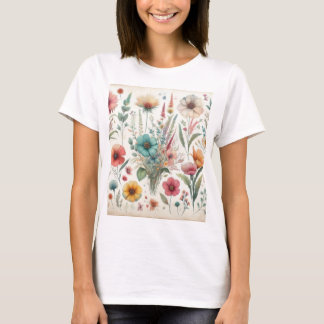 T-shirt Fleurs d'aquarelle aux couleurs pastel douces
