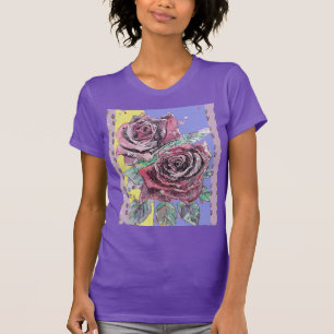 T-shirt Fleurs d'aquarelle de la rose rouge Peinture flora
