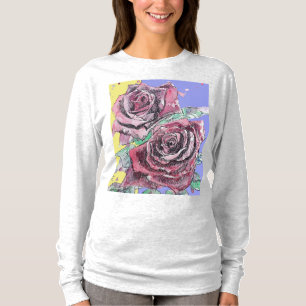 T-shirt Fleurs d'aquarelle de rose rouge Roses floraux