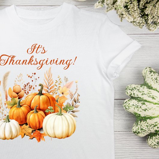 T-shirt Fleurs d'automne Citrouille blanc Thanksgiving Cad