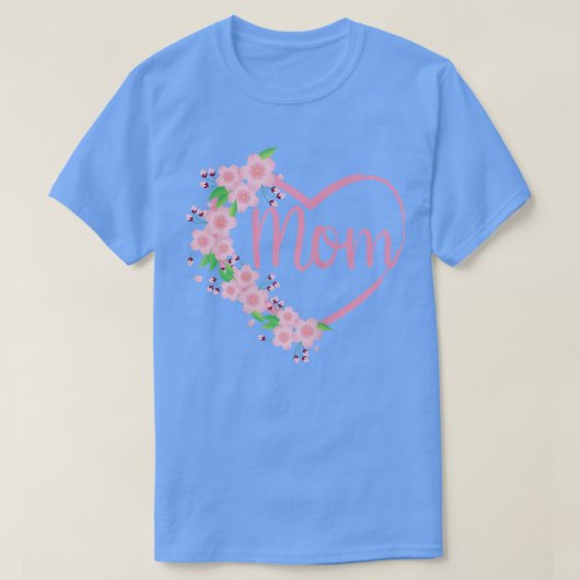 T-shirt Fleurs de cerises roses Sakura autour d'un H (Design devant)