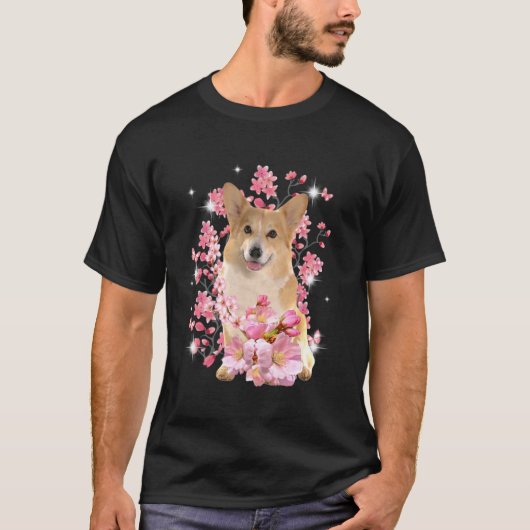 T-shirt Fleurs de cerisier corgi (Devant)