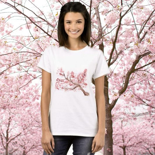 T-shirt Fleurs de cerisier rose aquarelle orientale