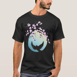 T-shirt Fleurs de cerisier SAKURA Pleine lune Oiseau 1 T-s