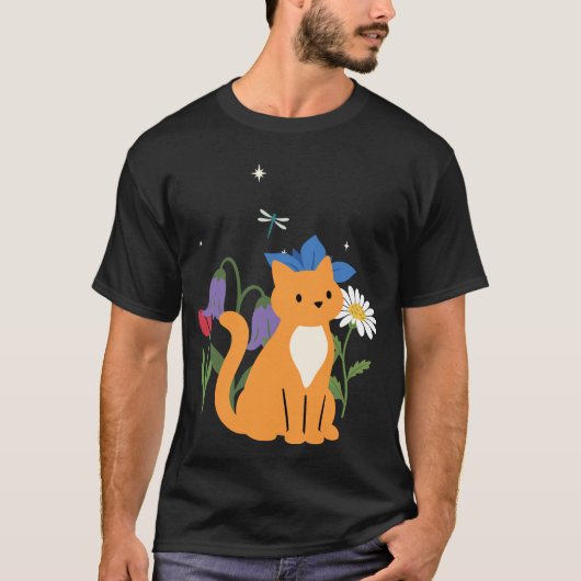 T-shirt Fleurs de chat Enfants Conception d'animaux de com (Devant)
