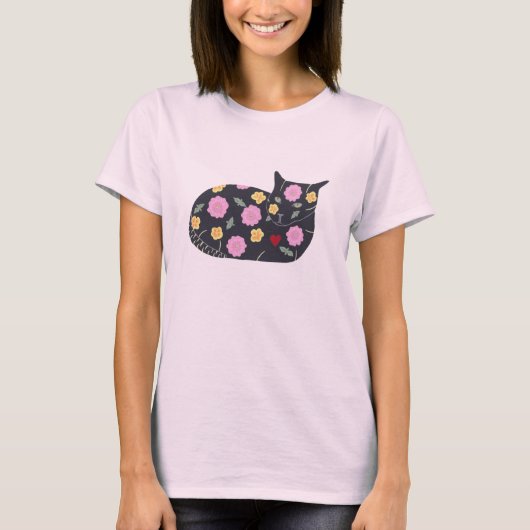 T-shirt Fleurs de Chat Noir Les Chats Plante Peuvent Mange (Devant)