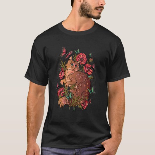 T-shirt Fleurs de chats Papillons Chat 1 (Devant)