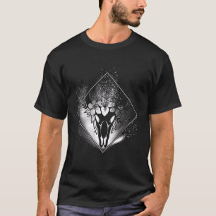 T-shirt Fleurs de crâne de vache Boho diamant blanc et gri