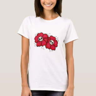 T-shirt fleurs de crâne rouges gothiques