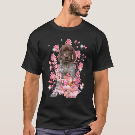 T-shirt Fleurs de fleurs de cerisier germanique à pois cou (Devant)