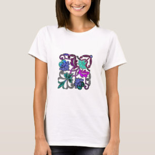 T-shirt FLEURS DE LACE BLANC turquoise BLEU PURPLE