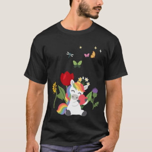 T-shirt Fleurs de licorne Enfants Conte de fée Cœur