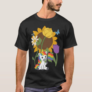 T-shirt Fleurs de licorne enfants imaginatifs