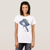 T-shirt Fleurs de maïs bleu et Mariage de roses blanches (Devant entier)