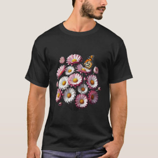 T-shirt Fleurs de marguerite rose Papillon monarque Sh