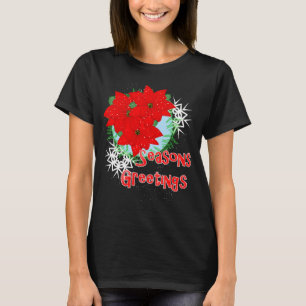 T-shirt Fleurs de Noël Rouge Poinsettia Joyeuses Fêtes