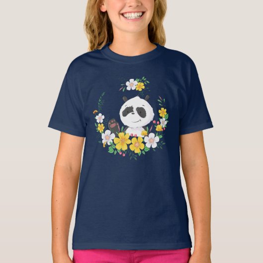 T-shirt Fleurs de panda mignonnes fils (Devant)