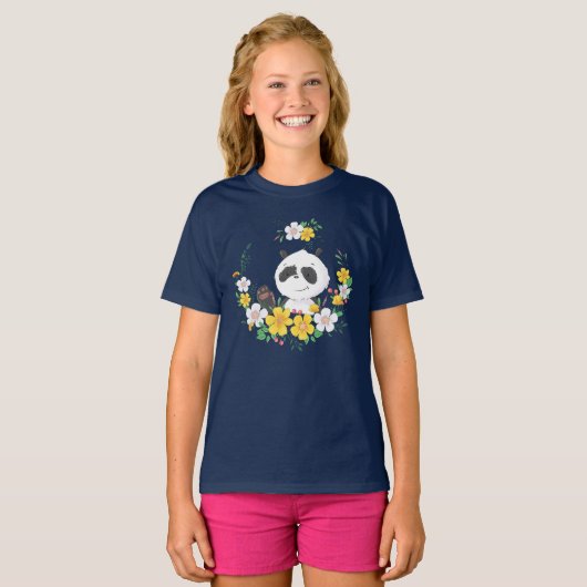 T-shirt Fleurs de panda mignonnes fils (Devant entier)