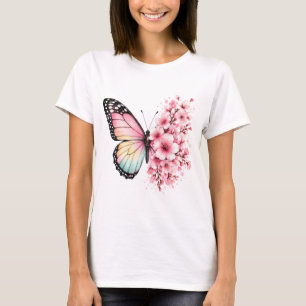 T-shirt Fleurs de papillon d'été Dessin floral aquarelle