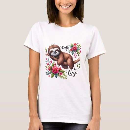 T-shirt Fleurs de paresseux mignon (Devant)