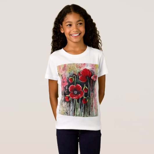 T-Shirt Fleurs De Pavot En Aquarelle (Devant entier)