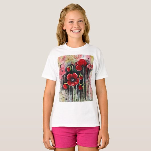 T-shirt Fleurs De Pavot En Aquarelle (Devant entier)