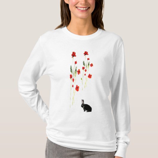T-shirt Fleurs de pavot lapin Art lapin (Devant)