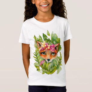 T-Shirt Fleurs de renard aquarelle et Feuilles verts