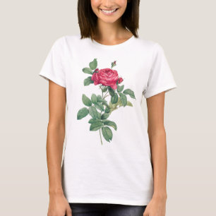 T-shirt Fleurs de rose rouge avec Feuilles verts