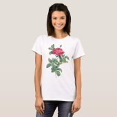 T-shirt Fleurs de rose rouge avec Feuilles verts (Devant entier)