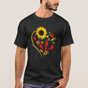 T-shirt Fleurs de soleil Cardinal Oiseaux mignons Forme de