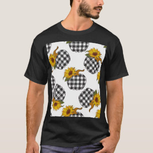 T-shirt Fleurs de soleil, citrouille plaid, décoration de