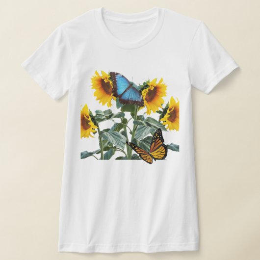 T-shirt Fleurs de soleil d'été et Fille de jardin papillon (Poser)
