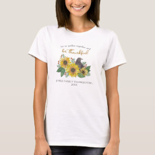 T-shirt Fleurs de soleil et Corbeau Thanksgiving Famille