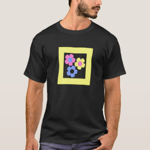 T-shirt Fleurs De Tartan Dans Un Cadre Jaune