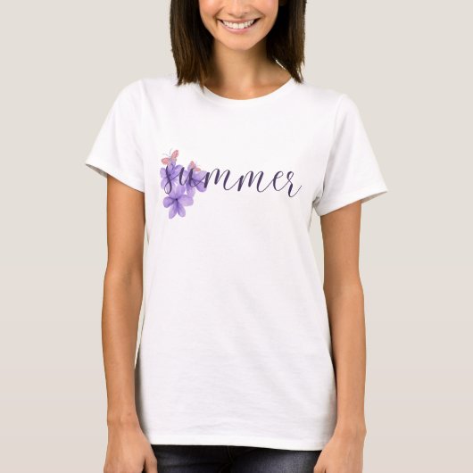 T-shirt Fleurs de violet et papillon (Devant)
