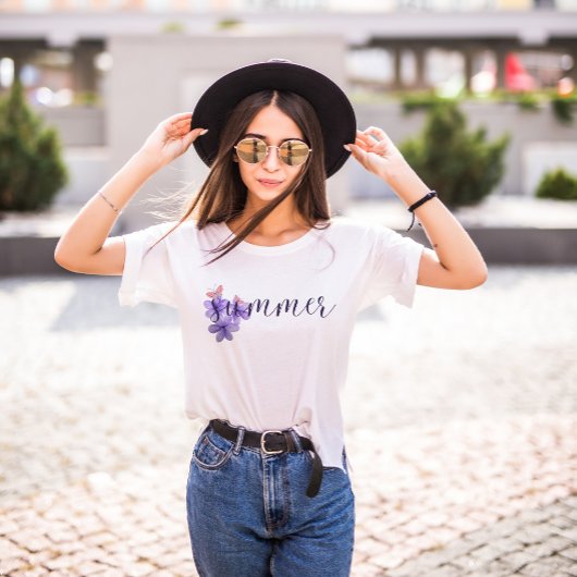 T-shirt Fleurs de violet et papillon