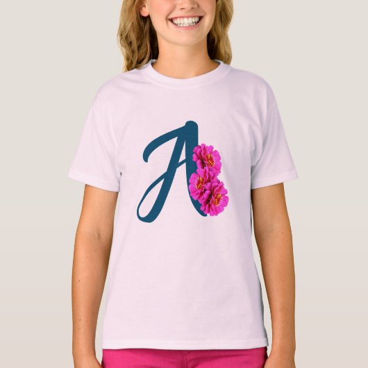 T-shirt Fleurs de Zinnia Monogramme Initial A (Devant)
