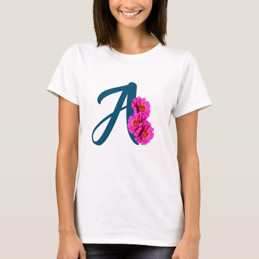T-shirt Fleurs de Zinnia Monogramme Initial A  (Devant)